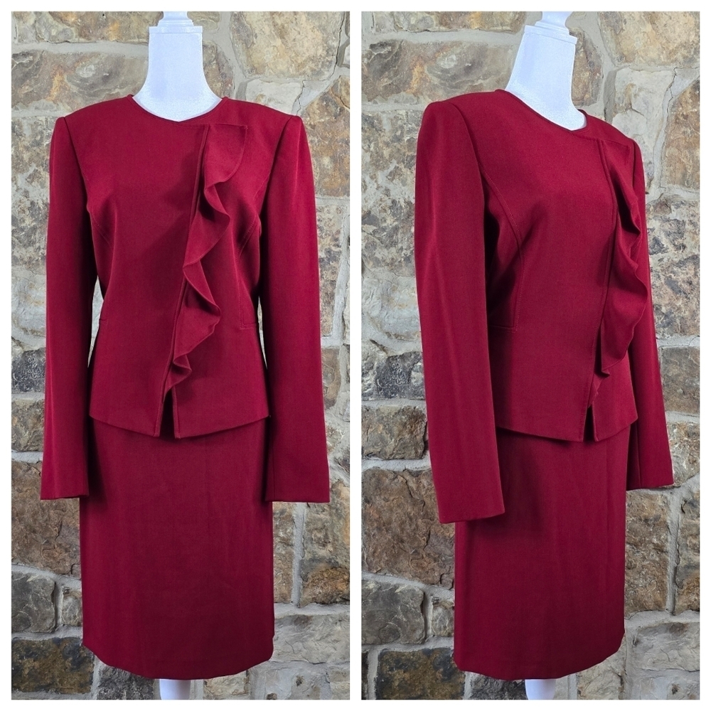 Tahari 8 Asymmetrical Ruffle Skirt Suit Set